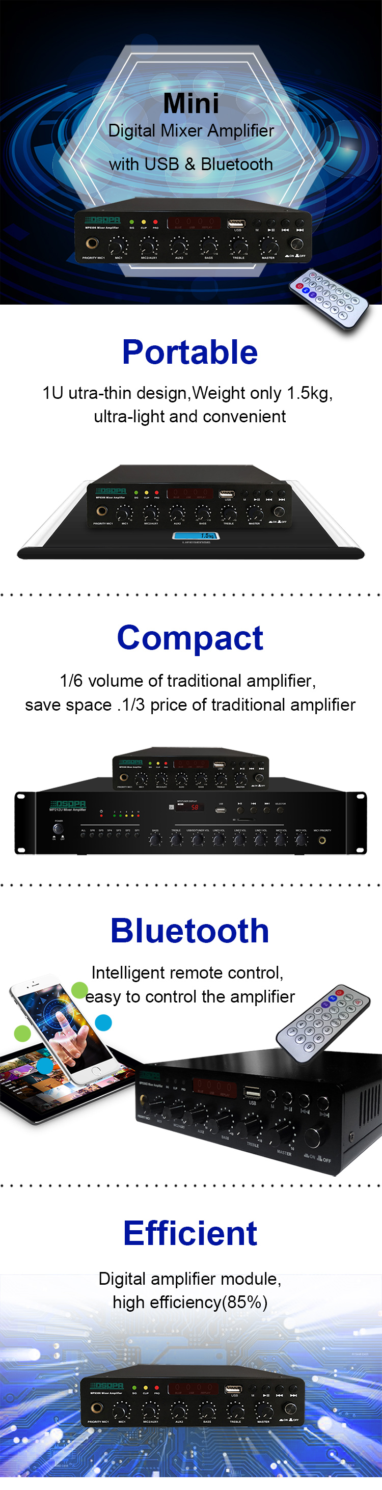 MP9306D 60W Ultra-thin Digital Mixer Amplifier